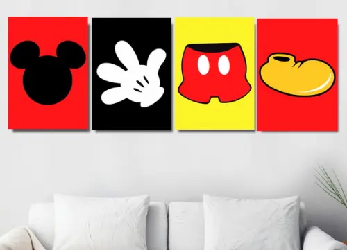 Kit 4 Placas Decorativas Quadro Mickey Minimalista Arte