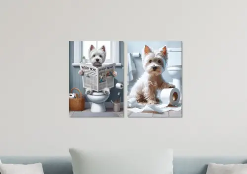 Kit 2 Placas Decorativas Quadro Cachorro Banheiro B