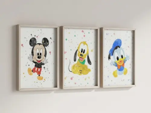 Kit 3 Quadros Decorativos Moldura Mickey Pluto Donald Baby