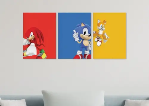 Kit 3 Placas Quadros Decorativos Sonic Tails Knuckles