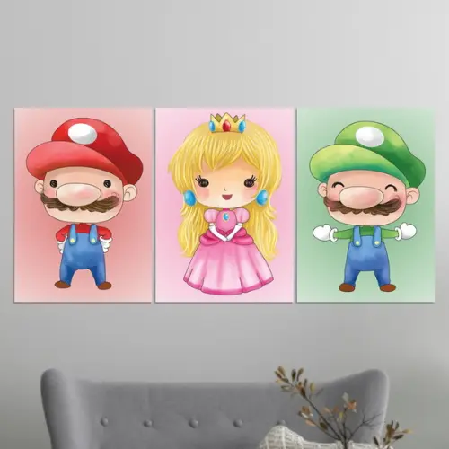 Kit 3 Placas Quadros Decorativos Mario Peach Luigi Aquarela