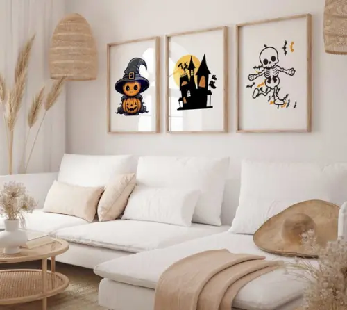 Kit 3 Quadros Decorativo Moldura Halloween B Decorar 34x44