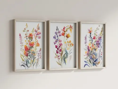 Kit 3 Quadros Decorativo Moldura Flores Aquarela Decorar B