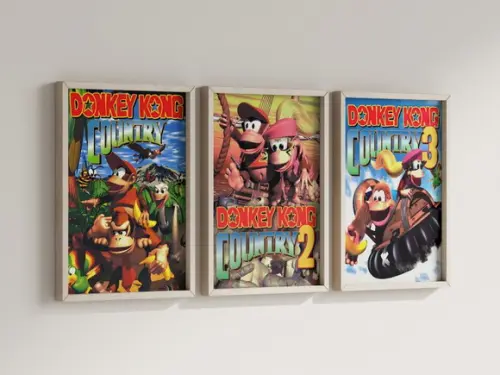 Kit 3 Quadros Decorativos Moldura Donkey Kong Trilogia