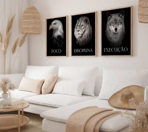 Kit 3 Quadros Decorativo Moldura Foco Disciplina Execução A3