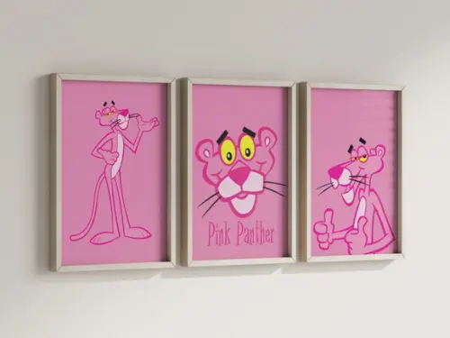 Kit 3 Quadros Decorativos Moldura Pantera Cor de Rosa