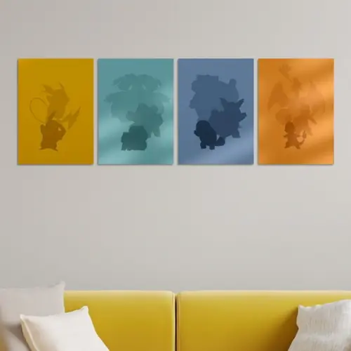 Kit 4 Placas Decorativas Quadro Pokémon Arte Minimalista