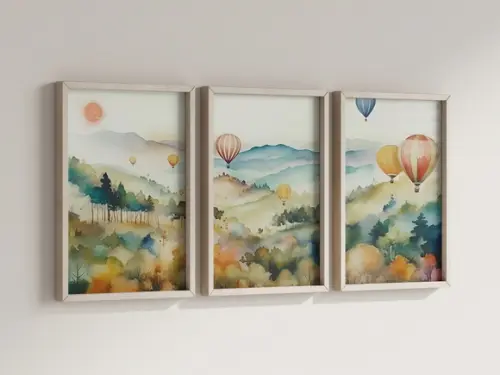 Kit 3 Quadros Decorativo Moldura Boho Balão Berçário Bebê