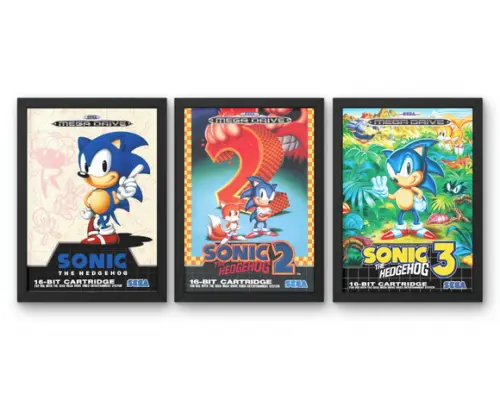 Kit 3 Quadros Decorativos Moldura Sonic 1,2,3 Mega Drive