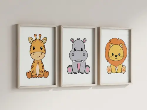 Kit 3 Quadros Decorativos Moldura Safari Infantil B