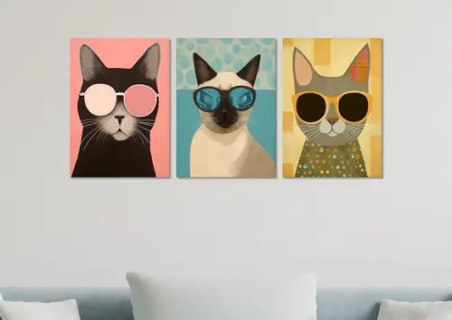 Kit 3 Placas Decorativas Quadro Gato Arte Óculos