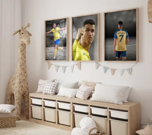 Kit 3 Quadros c/ Moldura Cristiano Ronaldo Al Nassr Grande