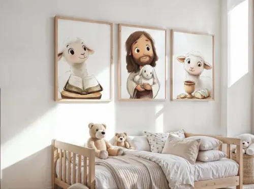 Kit 3 Quadros Decorativo Jesus Mini Berçário A2 40x60