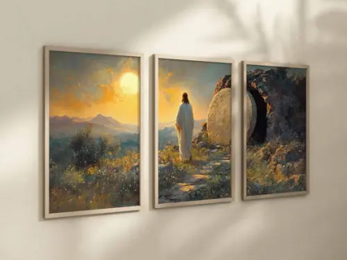 Kit 3 Quadros Jesus, Ele Não Está Aqui Porque Ressuscitou A4