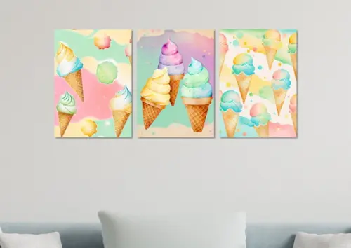 Kit 3 Placas Quadros Decorativos Sorvete Casquinha Arte B