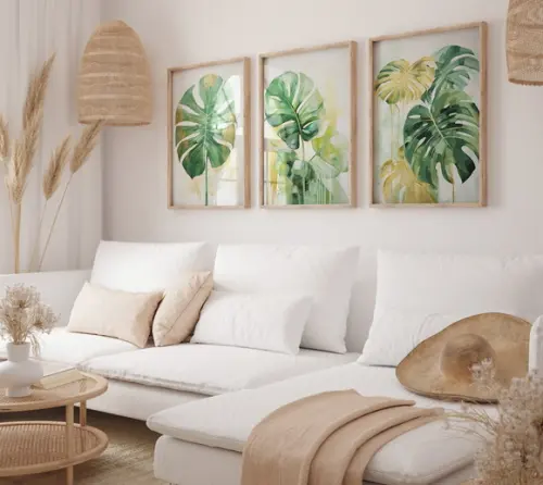 Kit 3 Quadros Decorativo Moldura Boho Planta Sala Quarto A3