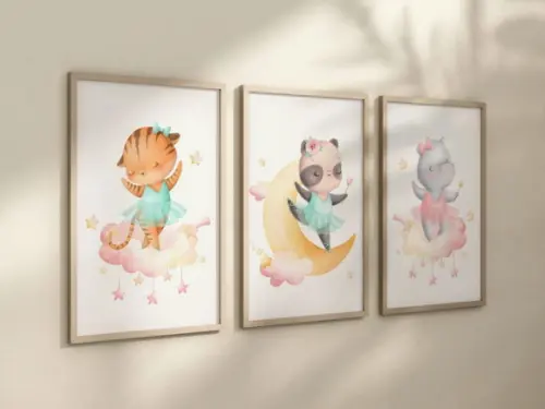 Kit 3 Quadros Decorativos Moldura Safari Menina Bailarina B
