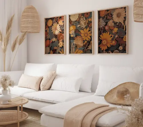 Kit 3 Quadros Decorativos Moldura Abstrata de Flores A3