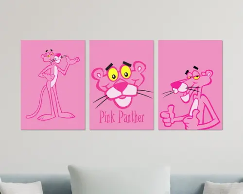 Kit 3 Placas Decorativas Pantera Cor de Rosa