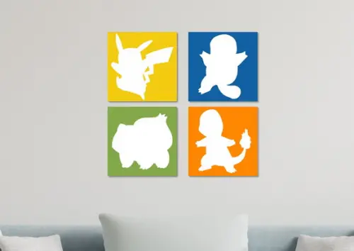 Kit 4 Placas Decorativas Quadro Pokémon Arte Minimalista Q