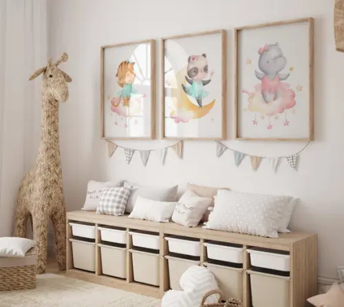 Kit 3 Quadros Decorativos Moldura Safari Menina Bailarina A3