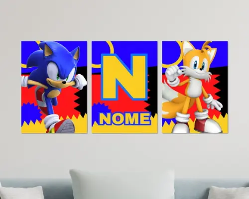 Kit 3 Placas Quadros Decorativos Sonic Tails Personalizado