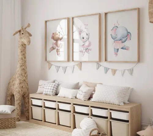 Kit 3 Quadros Decorativos Moldura Safari Menina Bailarina A3