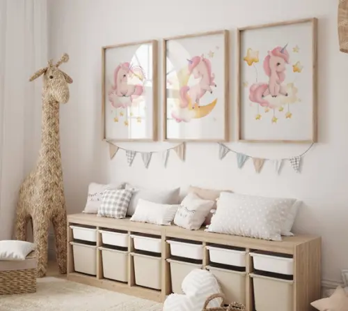 Kit 3 Quadros Decorativos Moldura Unicórnio A3