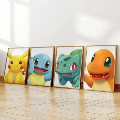 Kit 4 Quadros Decorativos Moldura Pokémon Arte Premium A3