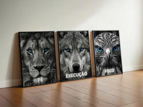 Kit 3 Quadros Decorativo Moldura Fé Execução Foco A3