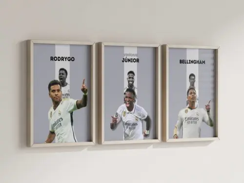 Kit 3 Quadros Decorativos Moldura Rodrygo Vinicius Jr Bellin
