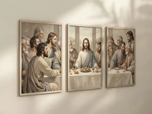 Kit 3 Quadros Decorativos Moldura Jesus a Última Ceia A4