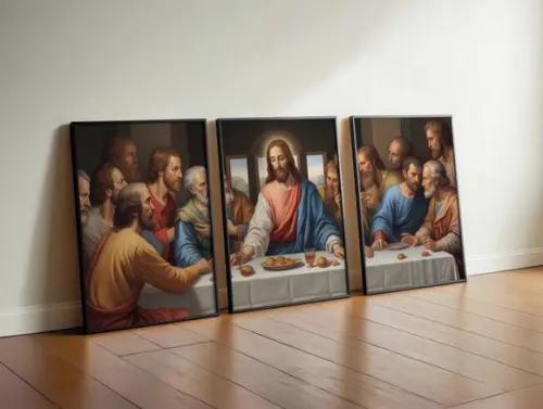 Kit 3 Quadros Decorativos Moldura Jesus a Última Ceia A3