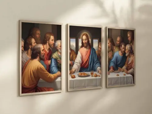 Kit 3 Quadros Decorativos Moldura Jesus a Última Ceia A4