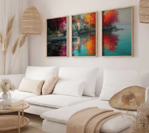 Kit 3 Quadros Decorativo Paisagem Rústica de Outono A3