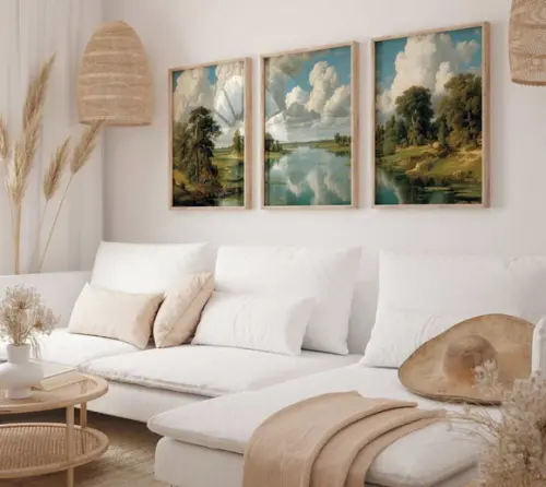 Kit 3 Quadros Decorativo c/ Moldura Paisagem Natureza A3