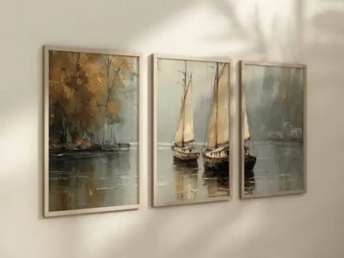 Kit 3 Quadros Decorativo Barcos Arte Vintage A4