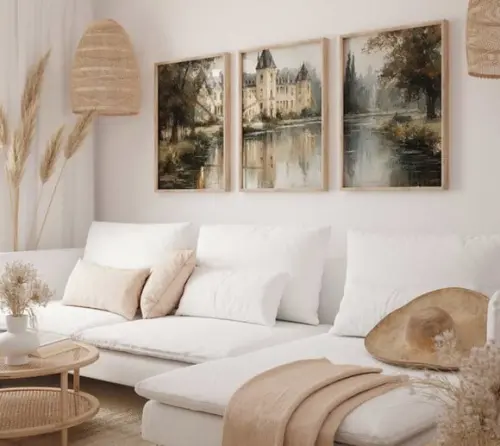 Kit 3 Quadros Decorativo Moldura Castelo Francês A3