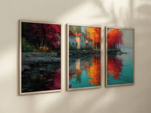 Kit 3 Quadros Decorativo Paisagem Rústica de Outono A4