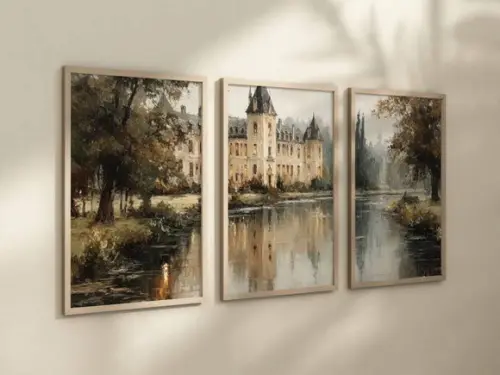 Kit 3 Quadros Decorativo Moldura Castelo Francês A4