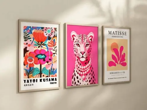 Kit 3 Quadros Decorativos Moldura Matisse Picasso Pink A4