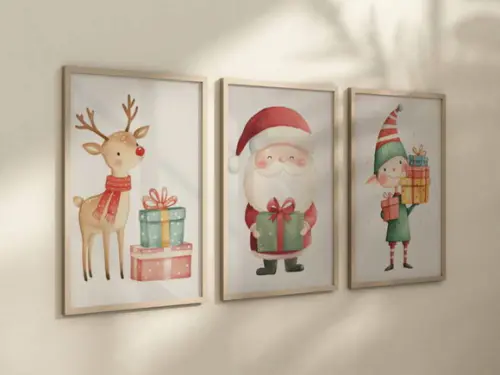 Kit 3 Quadros Decorativo Moldura Papai Noel Natal A4