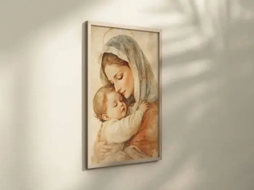 Quadro Decorativo Virgem Maria Jesus Arte Católica A4