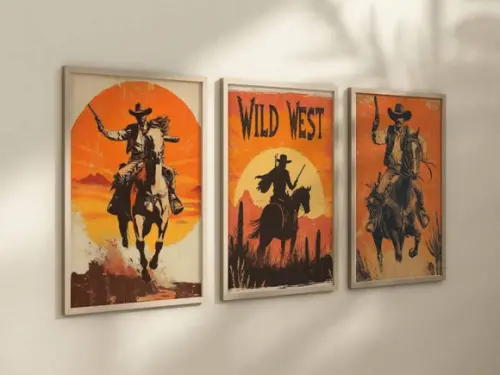 Kit 3 Quadros Decorativos Moldura Velho Oeste A4