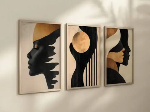 Kit 3 Quadros Decorativos Abstrata Mulheres Minimalista A4