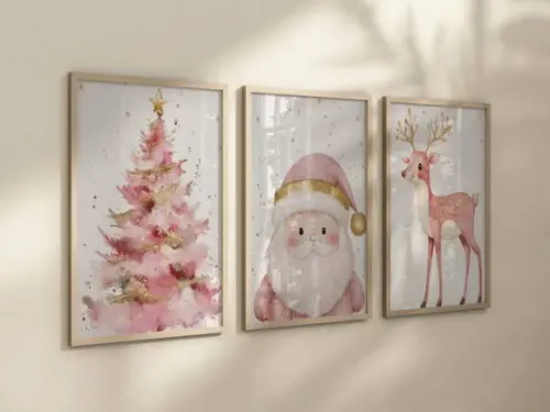 Kit 3 Quadros Decorativo Moldura Papai Noel Natal A4