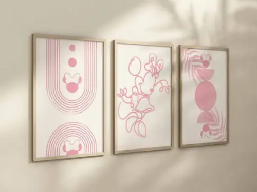 Kit 3 Quadros Decorativos Moldura Minnie Princesa Boho A4
