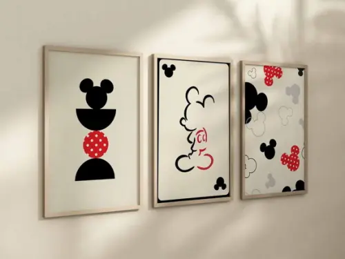 Kit 3 Quadros Decorativos Moldura Mickey Boho A4