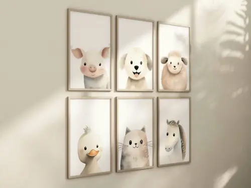 Kit 6 Quadros Decorativos Animais Tema Fazenda A4