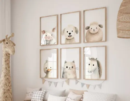 Kit 6 Quadros Decorativos Animais Tema Fazenda A3